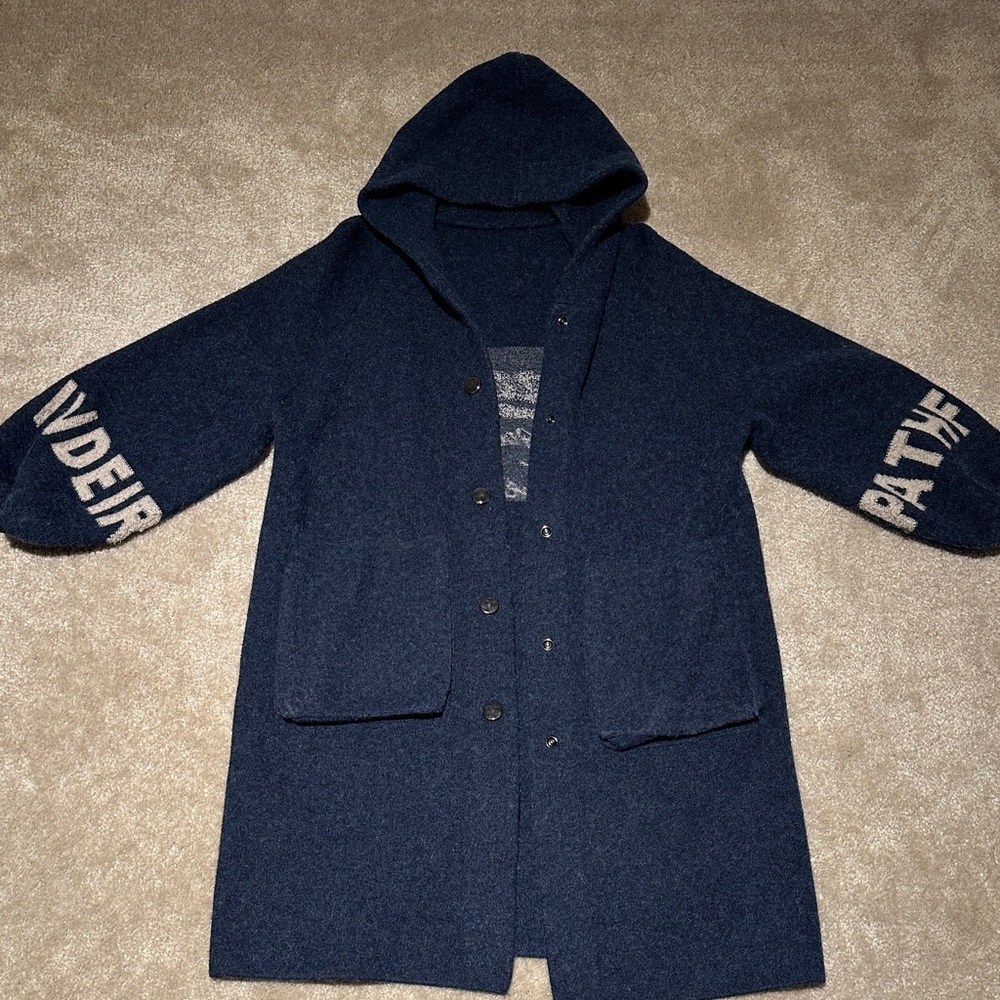 Candie's Navy Hooded Coat with Text Sleeves